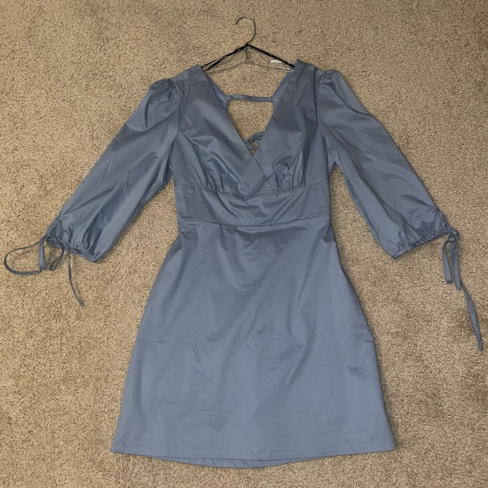 Lulu’s Dream About Me Dusty Blue Backless Mini Dress - Picture 4 of 6